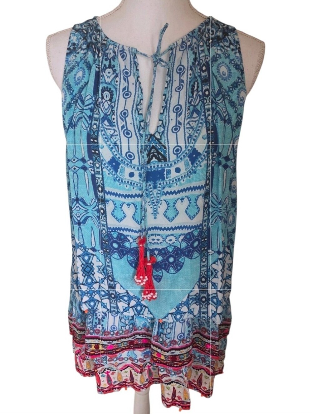 hemant & nandita moana silk mini dress blue geometric floral embroidered size M